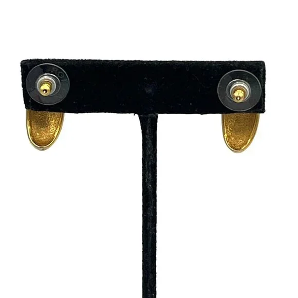 Vintage 1980s Gold Tone Coral Colored Enamel Pierced Earrings - Picture 4 of 8